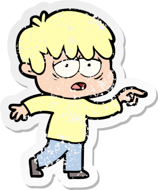 Bir insan tarafından çizilmiş bitkin bir çizgi film karakterinin sıkıntılı çıkartması.