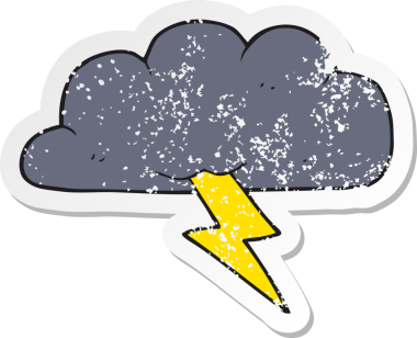 Bir insan tarafından çizilmiş bir karikatür gökgürültüsü çıkartması.