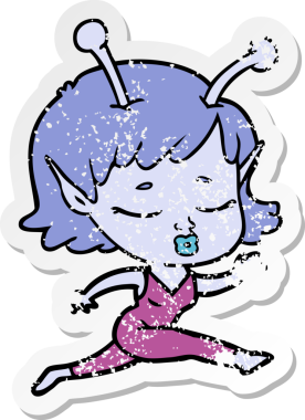 Bir insan tarafından çizilmiş sevimli bir uzaylı kız çizgi filminin sıkıntılı çıkartması.