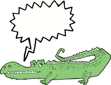 Bir insan tarafından çizilmiş konuşma balonlu çizgi film timsahı.