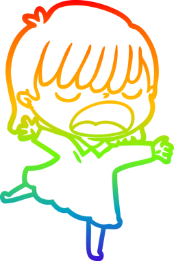 Gökkuşağı gradyan çizgi çizimi Bir insan tarafından yüksek sesle çizilen bir kadın karikatürü