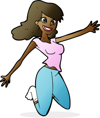 Bir insan tarafından çizilmiş çizgi film atlayan kadın.