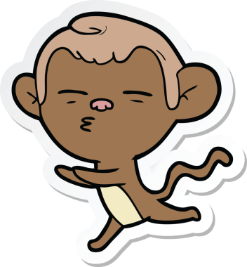 Bir insan tarafından çizilmiş şüpheli bir maymunun çıkartması.