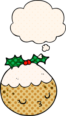 Bir insan tarafından çizilmiş, düşünce baloncuklu tatlı çizgi film pudingi.