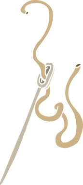 Bir insan tarafından çizilmiş düz renk çizim iğnesi ve iplik