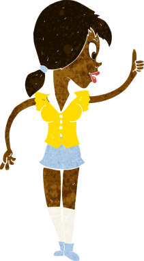 Bir insan tarafından çizilmiş bir fikri olan çizgi film kızı.