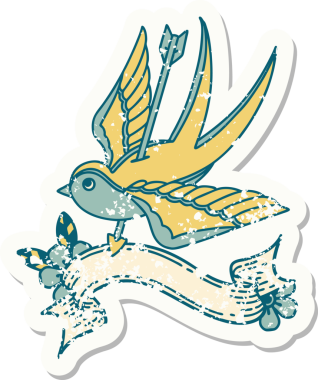 Bir insanın çizdiği okla delinmiş bir kırlangıç sancağıyla eski bir etiket.