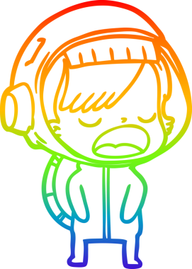 Gökkuşağı gradyan çizgi çizimi Bir insan tarafından çizilen açıklayan astronot kadın çizgi