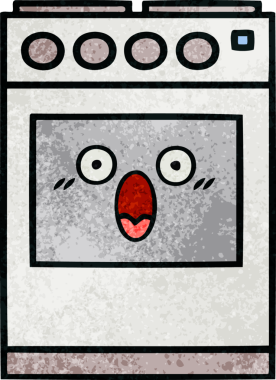 Bir insan tarafından çizilmiş mutfak fırınının retro grunge deseni.