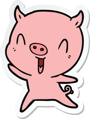 Bir insan tarafından çizilmiş mutlu çizgi film domuzu çıkartması.