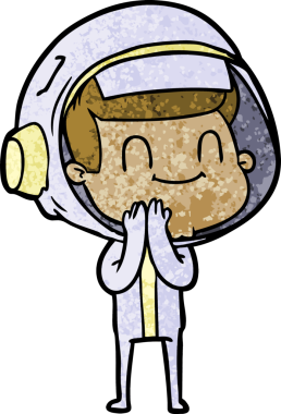 Bir insan tarafından çizilmiş mutlu astronot çizgi filmi.