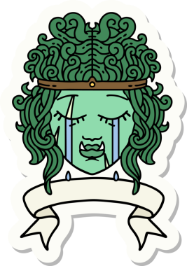 Ağlayan bir ork barbarının çıkartması. Karakterli bir yüz. Bir insan tarafından çizilmiş bayrak.