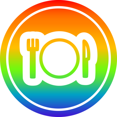 bıçak çatalı ve dairesel simge gökkuşağı gradyan bir insan tarafından çizilmiş