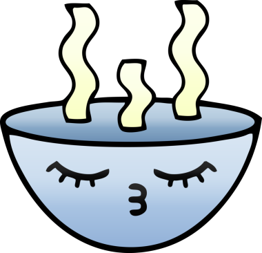 Bir insan tarafından çizilmiş sıcak çorbanın gölgeli karikatürü.