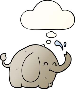 Bir insan tarafından çizilmiş, düşünce baloncuklu çizgi film fili.