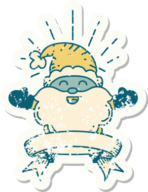 Dövme stili eski bir çıkartma. Mutlu Noel Baba karakteri. Bir insan tarafından çizilmiş.