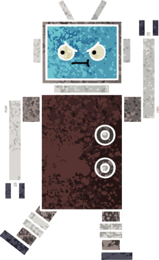 Bir insan tarafından çizilmiş bir robotun retro çizim tarzı karikatürü