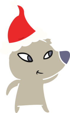 Bir insan tarafından çizilmiş Noel Baba şapkası takan bir ayının düz renk çizimi.