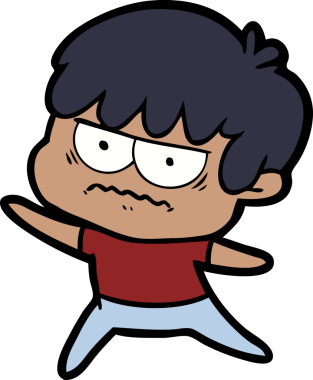 Bir insan tarafından çizilmiş sinirli çizgi film çocuğu.