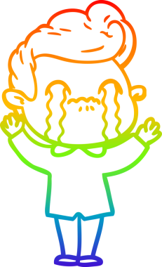 Gökkuşağı gradyan çizimi bir insan tarafından çizilmiş ağlayan bir karikatür adamı çiziyor.