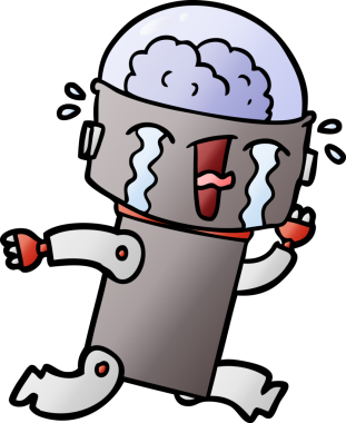 Bir insan tarafından çizilmiş ağlayan robot çizgi film.