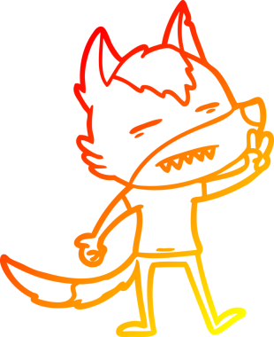 Bir insan tarafından çizilmiş dişleri gösteren çizgi bir kurdun sıcak çizgi çizimi