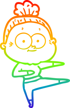 Gökkuşağı gradyan çizgi çizimi Bir insan tarafından çizilmiş mutlu yaşlı kadın