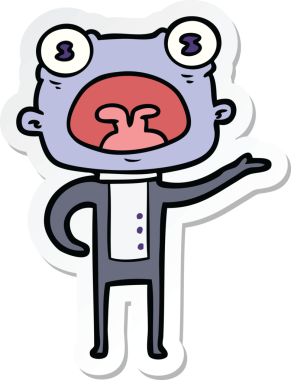 Bir insan tarafından çizilmiş garip uzaylı çizgi filminin çıkartması.