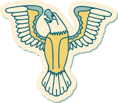 Bir insan tarafından çizilmiş Amerikan kartalının geleneksel stiliyle dövme çıkartması.