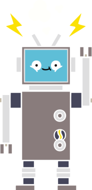 Bir insan tarafından çizilmiş düz renkli bir robot karikatürü