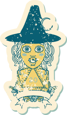 Retro Dövme Biçimi Bir insan tarafından çizilmiş doğal 20 zarlı yarı ork cadı karakteri