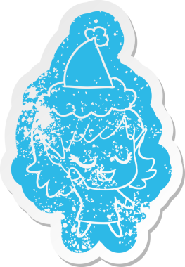 Mutlu çizgi film, Noel Baba şapkası takan bir elf kızının hüzünlü çıkartması.