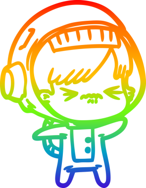 Gökkuşağı gradyan çizgi çizimi bir insan tarafından çizilmiş astronot bir kadın.