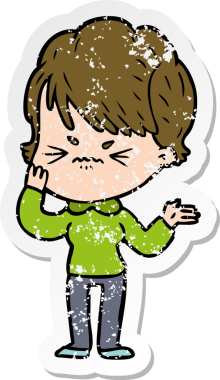 Bir insan tarafından çizilmiş, hayal kırıklığına uğramış bir karikatür çıkartması.