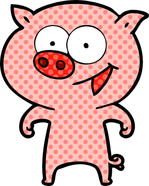 Bir insan tarafından çizilmiş neşeli domuz çizgi filmi.