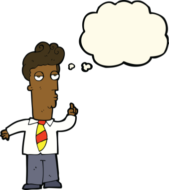 Bir insan tarafından çizilmiş düşünce baloncuğuyla soru soran sıkıcı bir çizgi film.