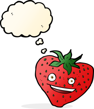 Bir insan tarafından çizilmiş düşünce baloncuklu karikatür çileği