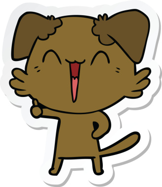 Bir insan tarafından çizilmiş mutlu bir köpek çizgi filminin çıkartması.