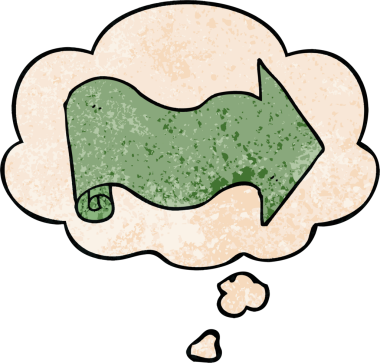 bir insan tarafından çizilmiş grunge doku biçiminde düşünce baloncuğu olan çizgi film oku