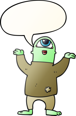 Cadı-Cadılar Bayramı canavarı, bir insan tarafından çizilmiş yumuşak bir gradyan tarzla konuşma baloncuğu.