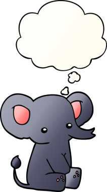 Bir insan tarafından çizilmiş, düşünce baloncuklu çizgi film fili.