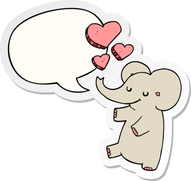 Bir insan tarafından çizilmiş balon etiketli aşk dolu bir fil.