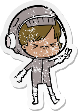 Kızgın, çizgi film karakteri uzay kızının sıkıntılı çıkartması. Bir insan tarafından çizilmiş iki parmağı var.