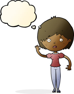 Bir insan tarafından çizilmiş düşünce balonlu bir kadın.