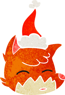 Bir insan tarafından çizilmiş Noel Baba şapkası giyen tilki suratlı eski bir karikatür.