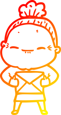 Bir insan tarafından çizilmiş barışçıl, yaşlı bir kadının sıcak çizgi çizimi.