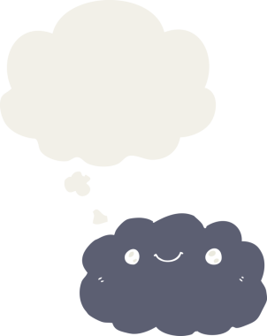 Düşünce baloncuğu olan karikatür bulutu insan tarafından çizilmiş.