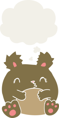 Düşünce baloncuğu olan çizgi film ayısı insan tarafından çizilmiş.