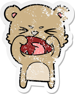 Bir insan tarafından çizilmiş kızgın çizgi film ayısının sıkıntılı çıkartması.