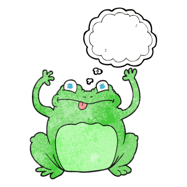 El yazısıyla çizilmiş düşünce balonu bir insan tarafından çizilmiş komik kurbağa.